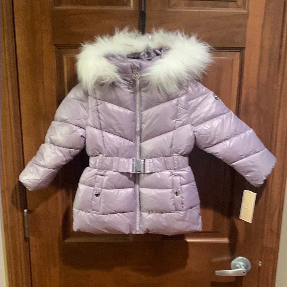 Michael Kors Lavender Puffer Coat with Faux Fur Hood